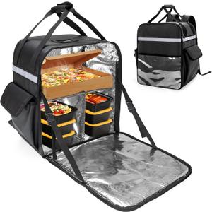 Trunab Insulated Food Delivery Backpack with 2 Side Support Boards and 3 Inner Spaces, Waterproof Delivery Bag Keep Hot/Cold for Bike Delivery, Uber Eats, PostMates, Outdoor Activities, Large