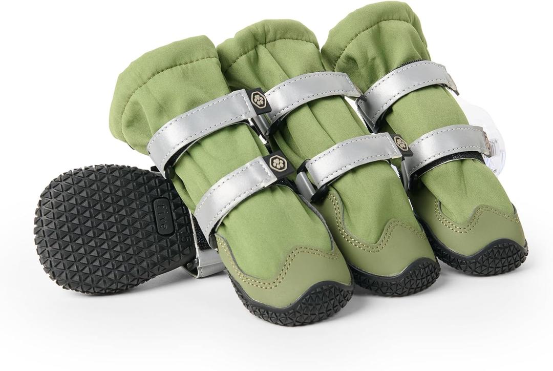 Spark Paws Dog Rainboots, Waterproof Dog Shoes for Medium to Large Dogs, Non Slip, Dog Booties and Paw Protectors - 4PCS Doggie Hiking Boots with Reflective Straps - Green - Size 4