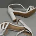 IDIFU Women's Bow Heels Chunky Block Open Toe Low Short Heels Wedding Bridal Prom Party Evening Homecoming Dress Shoes for Women Comfortable Ankle Strap Round Toe Heeled Sandals, Size 8