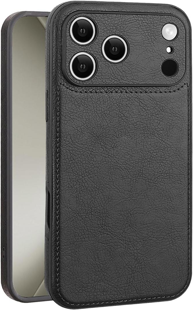 for iPhone 17 Pro Max Case Leather,Vintage Classic PU Leather Luxury Business Camera Frame Protection Cover,Soft Non-Slip Grip Anti-Scratch Shockproof Case for iPhone 17 Pro Max(Black)