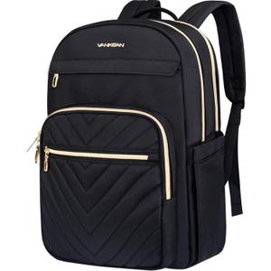 VANKEAN 17.3 Inch Laptop Backpack for Women Men Work Laptop Bag Fashion, Waterproof Backpacks Nurse Stylish Travel Bags Casual Daypacks for College, Business, Black