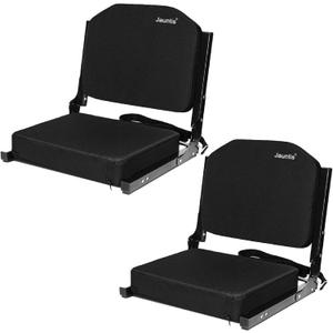 Jauntis Stadium Seats for Bleachers, Bleacher Seats with Ultra Padded Comfy Foam Backs and Cushion, Wide Portable Stadium Chairs with Back Support and Shoulder Strap, 2 Pack, Black, Large - 17.7"W x 14.6"D x 15.9"H