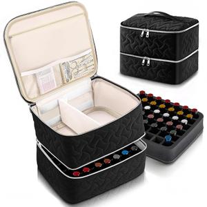 DreamGenius Nail Polish Organizer Case Holds 42 Bottles, Portable Double-Layer Nail Polish Storage Bag with Adjustable Dividers for Manicure Tools, Black