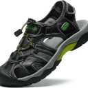 Mens Leather Sports Sandals For Men Closed Toe Hiking Outdoor Athletic Casual Walking Sandals Water Shoes Summer Fisherman Sandal Handmade (10, Smooth Black)