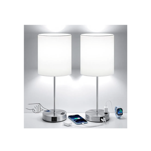 White Touch Lamps for Nightstand Set of 2 - Bedside Table Lamp for Bedroom with Dual USB Ports & AC Outlet, 3-Way Dimmable Lamps for Living Room Boys Room, Night Light with 5000K Daylight Bulbs