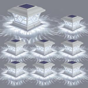APONUO Solar Post Cap Lights 8 Pack with 1000mAh Battery - for 4x4 5x5 6x6 Fences, Larger Size & Longer Lasting, 2-Mode, IP64 Waterproof, for Deck Patio Yard (White)