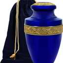 ALPHA Living HOME Urns for Human Ashes Adult Female and Male 200+ Cubic Inches, Decorative Burial Urn, Funeral Cremation Urns for Women and Men, Handcrafted Urn for Ashes Adult, 11" Blue Gold