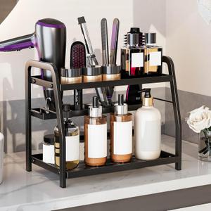 Hair Tool Organizer, 4-in-1 Hair Dryer Holder for Vanity, 2-Tier Large Bathroom Countertop Organizer for Blow Dryer, Straightener, Curling Iron, Brushes, Makeup, Perfume, Hair Styling Products