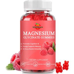 Magnesium Glycinate Gummies 500mg - Sugar Free Chelated Magnesium Potassium Supplement with Vitamin D, B6, CoQ10 for Relaxation, Calm Mood & Sleep Support - 60 Raspberry Magnesium Gummies