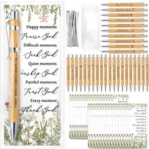 30 Set Christian Religious Gifts Bulk Include Bible Verse Pens and Inspirational Bookmarks Scripture Quote Bible Study Group Church Gifts for Christian Graduation Mother's Day Pastor (Bamboo)