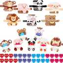 28 Pack Huggable Animal Valentine Cards + Heart Squishy Balls - 7 Animal Designs (Monkey/Panda/Lion) + 4 Colored Slow-Rebound Hearts, Interactive Valentine Exchange Gifts for Classroom & Party Favors