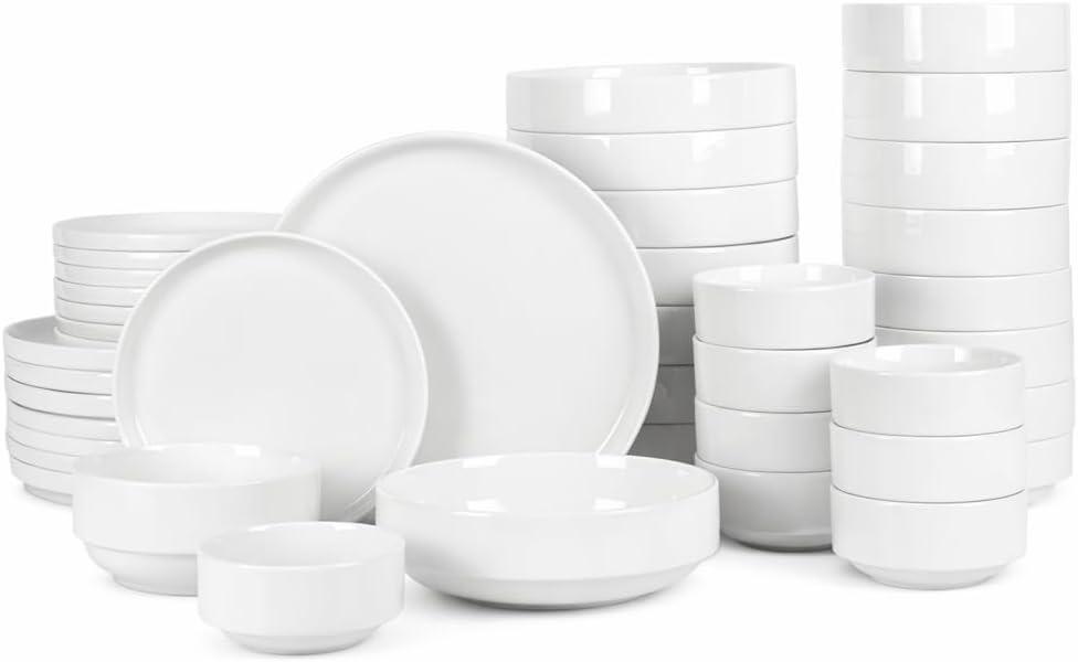 Gibson Home Rothernberg 40-Piece White Porcelain Dinnerware Set  Service for 8, Stackable Plates and Bowls, Durable Kitchen Dinner Set