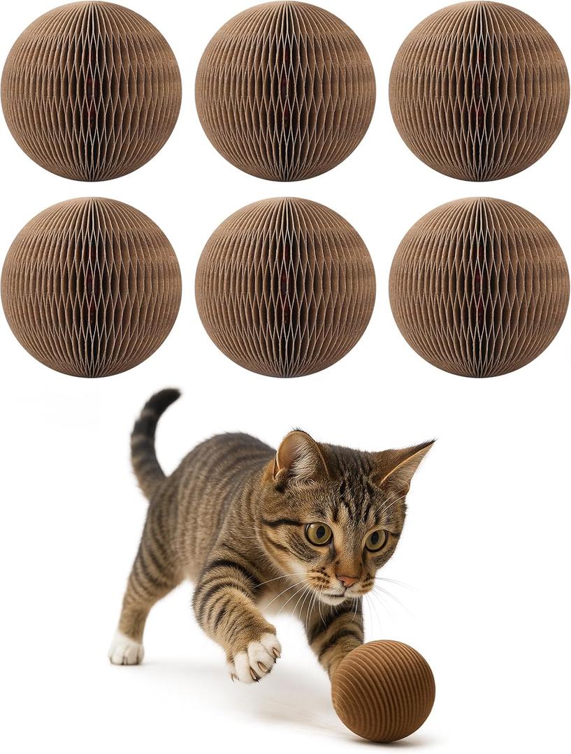 6-Pack Cardboard Cat Ball Toy with Bell  Interactive Cat Toy for Chasing, Batting, and Exercise  Durable & Irresistible Fun for Cats