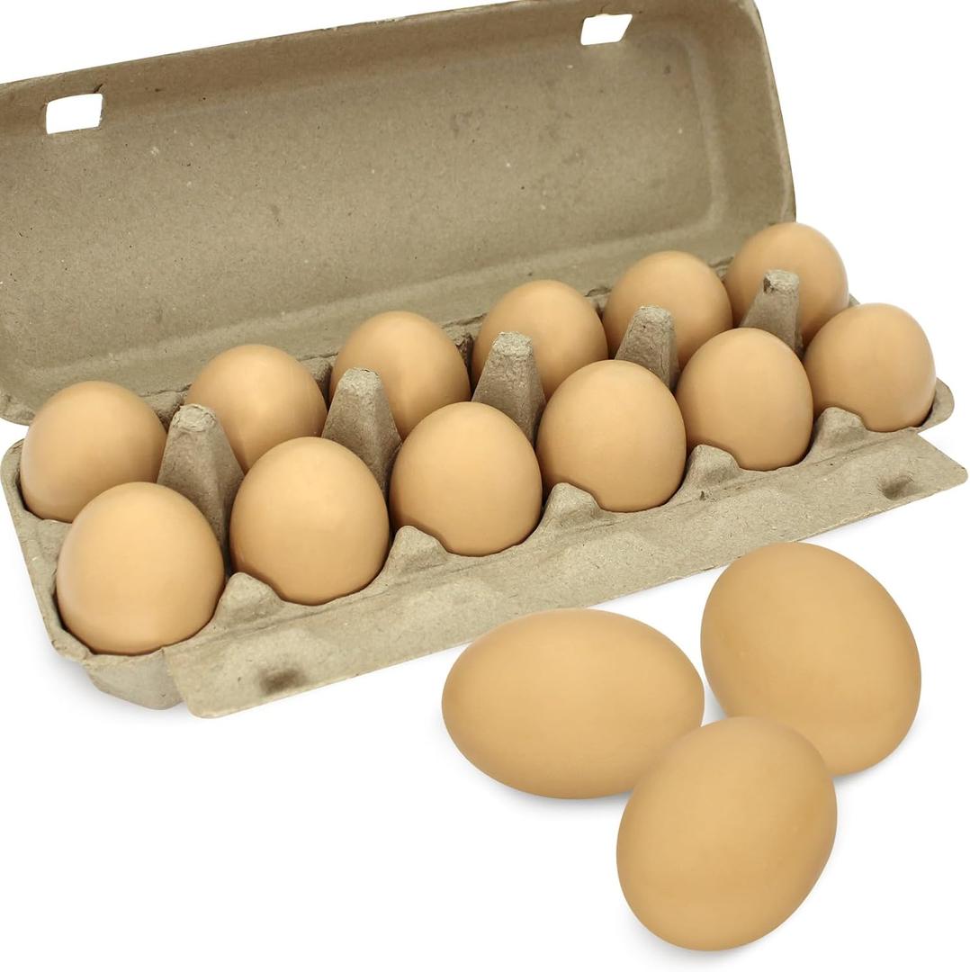 12 PCS Brown Wooden Eggs to Paint Fake Easter Eggs Dummy Faux Wooden Eggs for Crafts, Easter Decorations, Get Hens to Lay Eggs