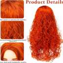 3 Pcs Halloween Singer Look Costume Set Long Red Orange Curly Wig Silver Crystal Tiara and Blank White Sash Retro Singer Performance Outfit for Pop Star Cosplay