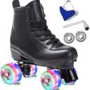 SCNUT Skates Women's Men's High Top Black PU Leather Classic Double Row Adjustable Outdoor Indoor Quad Skates and Roller Derby (Black Wheel, 39-Women's 7 / Men's 6)