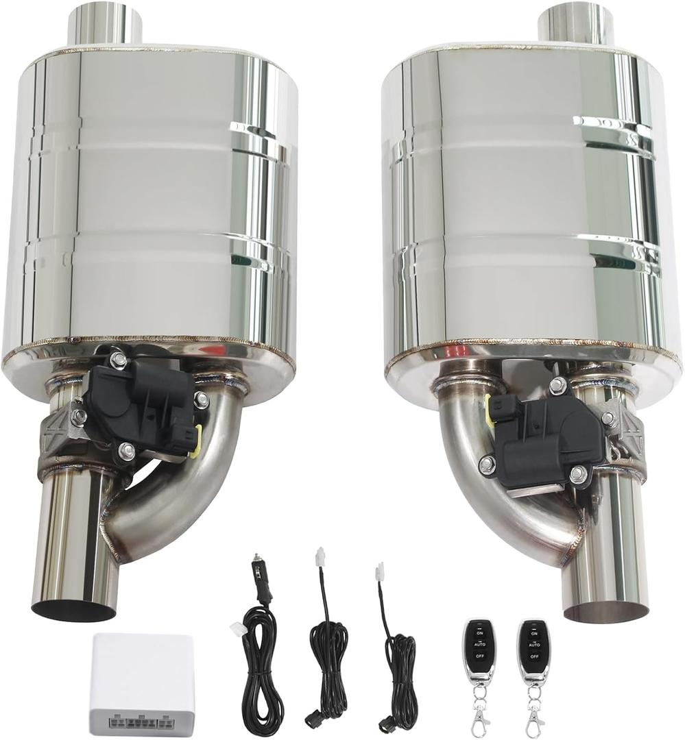 Universal Valved Muffler Kit, Electronic Muffler Valve Cutout Remote Control Offset In Offset Out (2.5in/63mm muffler kit)
