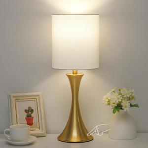 Gold Bedside Lamp Touch Control Table Lamp for Bedroom, 3-Way Dimmable Nightstand Lamp with White Shade, Modern Table Lamp for Living Room, Minimalist Desk Lamp for Dorm, Home, Office, Bulb Included