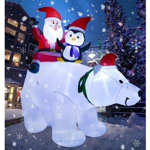 Artiflr 7FT Lighted Christmas Inflatable Polar Bear with Santa Claus and Penguine Christmas Decoration for Christmas Party Yard Garden Decoration