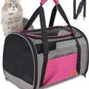 Large Cat Carrier for 20 lbs Pets - Soft Sided Breathable Mesh Travel Carrier, Airline Approved, Washable for Small Dogs Puppies, Foldable, Pink