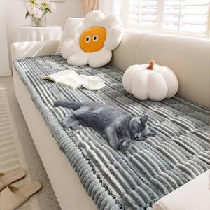 FUNNY FUZZY Pet Couch Covers for Sofa, Washable Dog Couch Cover Protector for Dogs, Flannel Couch Covers for Dogs Pet Friendly Pets Mat Bed Sofa Cover (Blue-Grey, 27.6"82.7")