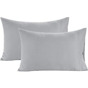 2 x Lane Linen 100% Organic Cotton Pillow Cases Queen Size Set of 2 (20"x30") - Cotton Pillowcases Queen Size - Soft Pillow Case Set - Queen Pillowcase Pack of 2 - Silver