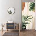Glawry Small Stall Narrow Shower Curtain 36Wx72L Inches Tropical Bohemian Leaves Mid Century Abstract Boho Botanical Bathroom Curtains Set Plant Palm Leaf Green Minimalist Bath Home Decor Fabric
