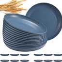 12 Pcs Unbreakable Deep Dinner Plates Set, 9 inch Reusable Plastic Wheat Straw Plates, Microwave and Dishwasher Safe Plate for Kitchen, Lightweight Plate for Dessert, BPA Free, Dark Blue