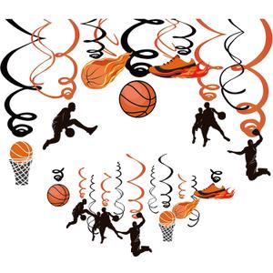 30Ct Basketball Hanging Swirl Decorations, Party Supplies, Birthday Theme Decor for Boy Girl Baby Shower, 1st Bday Favors Idea