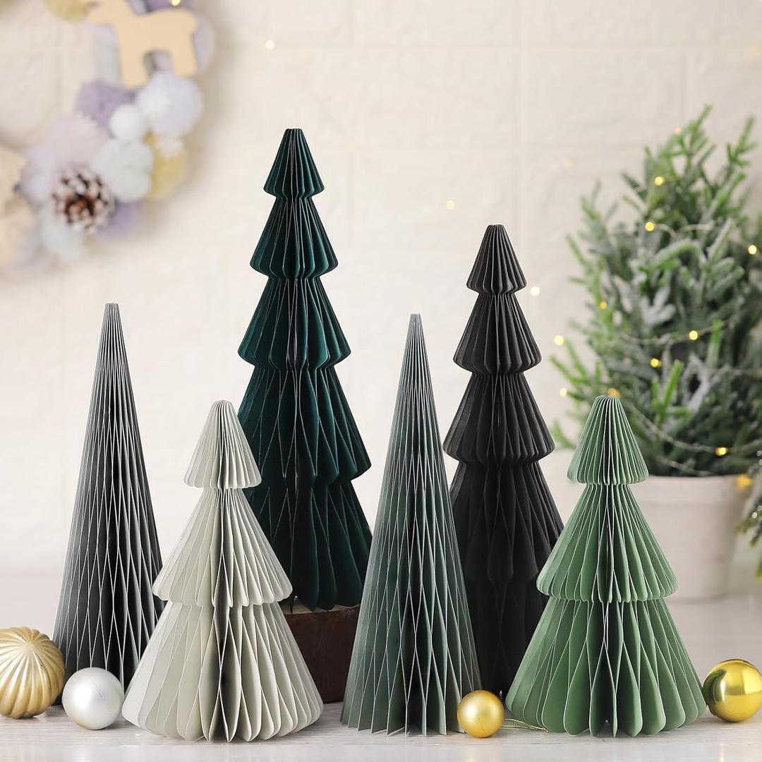 6 Pcs Gray Christmas Tree Honeycomb Centerpiece Minimalist 3D Paper Trees Centerpiece Modern Christmas Decor Rustic Reusable Table Decoration for Home Decor Xmas Gift