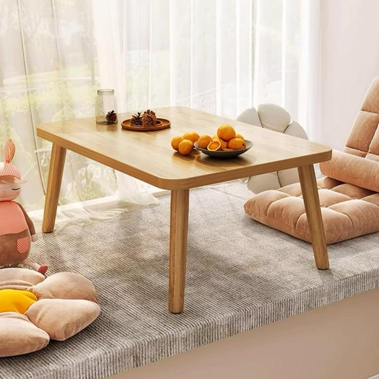 Small Coffee Table Low Table Solid Wood Sturdy Floor Table Desk for Sitting on The Floor, Storage and Living Room Furniture，Natural Wood，24"