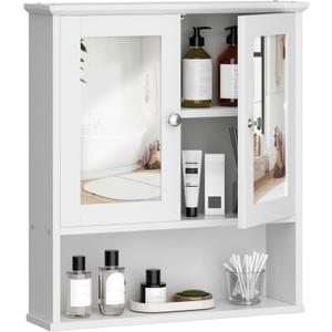 Shintenchi Bathroom Cabinet with Mirror, Wood Medicine Cabinet with Adjustable Shelf, Wall Mount Cabinet Storage, Cupboard, White (5.7"D x 22"W x 24.2"H)