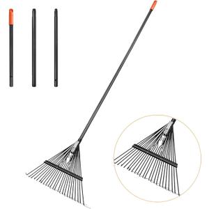 46 HRC Steel Gardening Leaf Rake, 24 Tines 23.2" Wide,Adjustable Split Long Handle 33-67",Suitable for Raking Leaves and Lawn Tidying,Garden rake and thatch rake Suitable for Adults