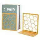 GEOMOD Geometric Honeycomb Gold Metal Bookends Decorative - Tall Sturdy Book Ends for Shelves - Modern Heavy Duty Bookend Stopper - Office or Home Book Shelf Book Holder - 6x3.25x6.25 Inches - 1 Pair