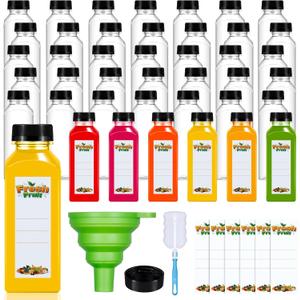 42Pcs 16oz Plastic Juice Bottles with Caps, Clear Empty Reusable Juice Containers with Lids, Brush, Funnel and Labels for Drinking, Smoothie, Milk, Tea and Other Beverages