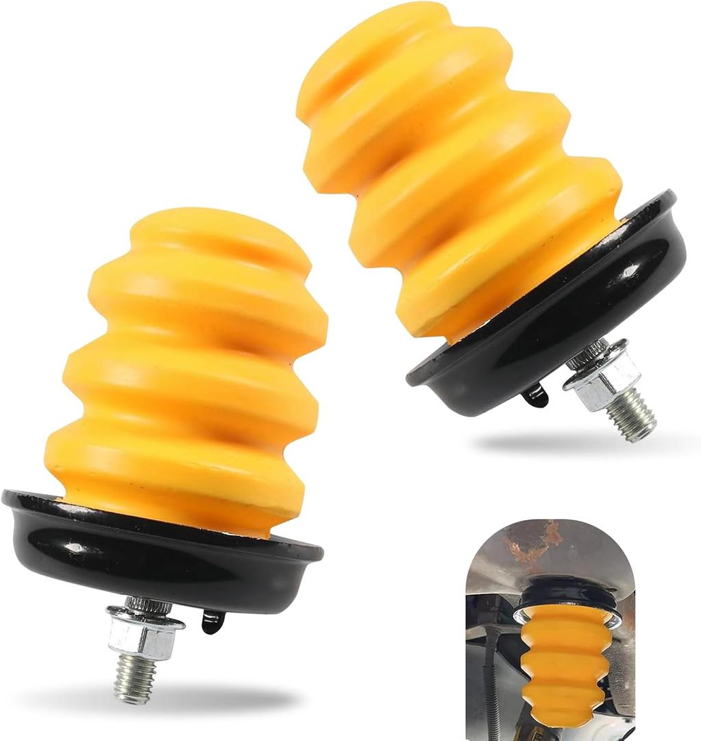Pack-2 Car Control Arm Bumper Shock Pads, Car Rear Axle Bumper with Nut, Compatible with Chevrolet Cadillac GMC Silverado 1500 2500 3500 (Yellow)