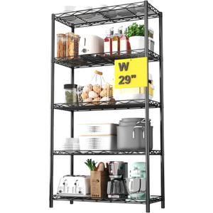 HOMEFORT 5-Tier Wire Shelving Unit, Extra Wide Metal Storage Rack, Free Standing Rack, Durable Organizer Perfect for Pantry Closet Kitchen Laundry Organization in Black, 29" W x 14" D x 61" H