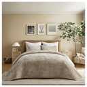 EVERGRACE Velvet Quilt Set King Size, Luxurious Soft Striped Channel Bedding Set, Lightweight Velvet Comforter for All Season, Oversized Bedspread Coverlet with 2 Matching Shams, Beige Taupe