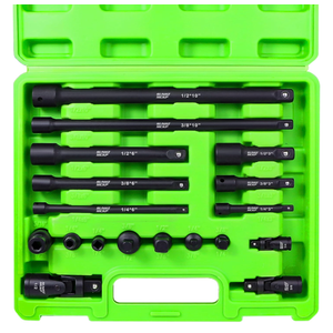 18-Piece Impact Socket Extension Set - 1/4" 3/8" 1/2" Drive Socket Extension Bars, Includes Ratchet Extension Set, Socket Adapter Set, Swivel Universal Joints & Impact Coupler, CR-V Steel