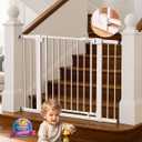 Babelio 29-43" Magnetic Baby Gate for Stairs,Doorways House,Kitchen,30" Tall Pet Door with Baffles,Pressure Mounted & Dual-Lock Design Safety for Kids Toddler,Auto-Close/Hold-Open,White