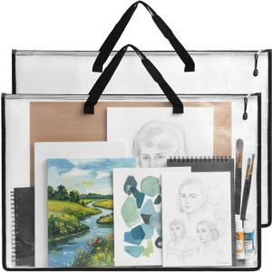 EOOUT 2 Pack 24x36 Inches Art Portfolio Case, Portfolio Folder for Artwork, Posters Storage Bag with Zipper and Handle Mesh Folder Organizers for Poster, Scrapbook, Keepsake and Bulletin Board