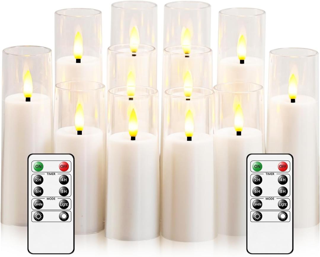 Small Flickering Flameless Candles - Battery Operated LED Fake Candles, Pack of 12 (D1.57 x H4 5" 6") for Holiday Decor, Home, Weddings (White)