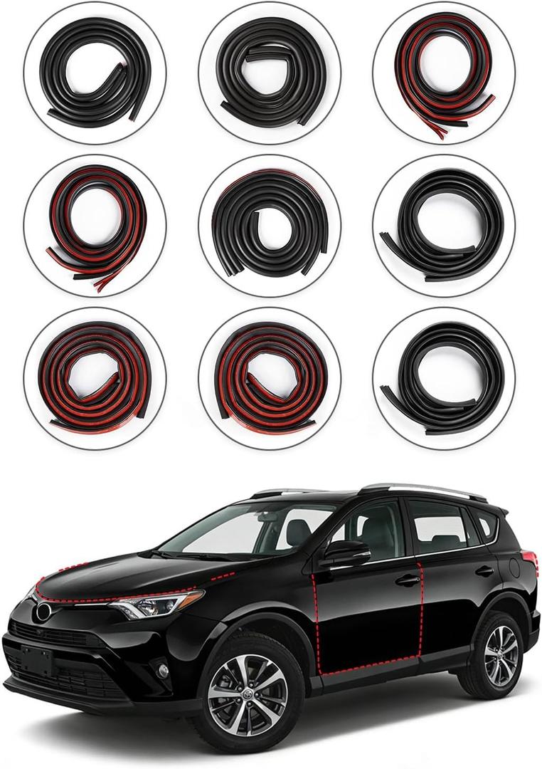 Weather Stripping Door Seal for Toyota RAV4 2013-2018, Rubber Seal Weather Strip Kit, Soundproof Noise Insulation Dustproof for Front/Rear Trunk A-Pillar B-Pillar Front/Rear Door (9-Pack)