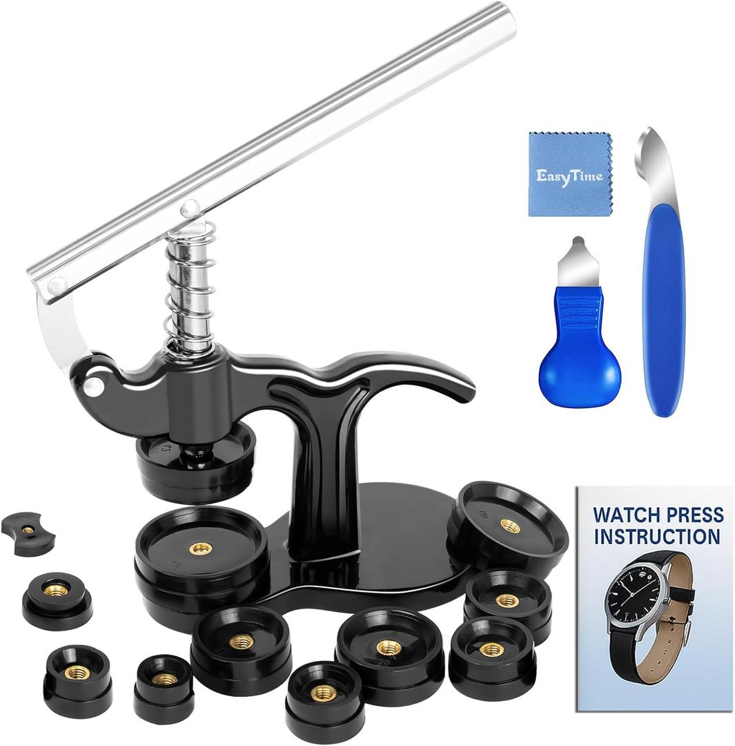 EasyTime Watch Repair Press Tool Set Watch Repair Kit 16pcs Suitable for Size 18mm to 50mm with Watch Case Open Pry Case Closer for Battery Replacement