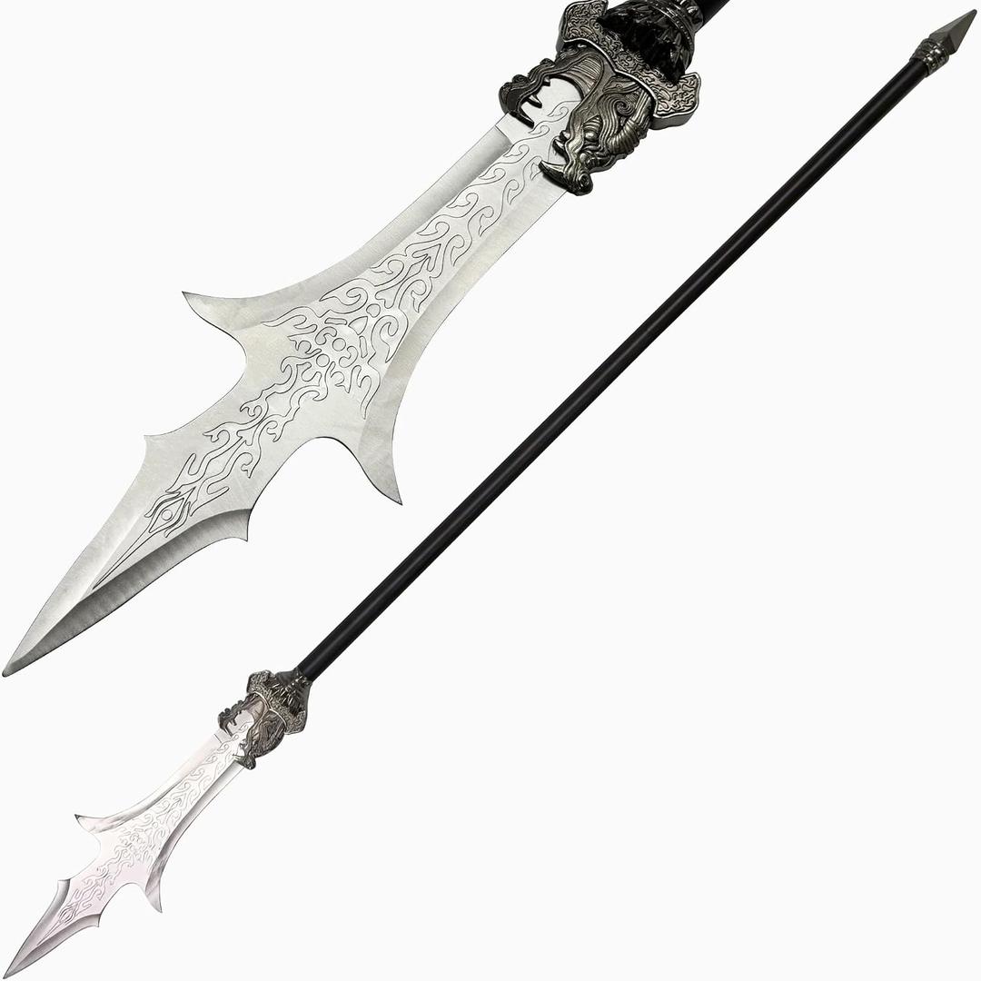 Three Pointed Two Blade Sword Stainless Steel Decorative Prop, Movie Cosplay Ornament Decoration 57.48 inches