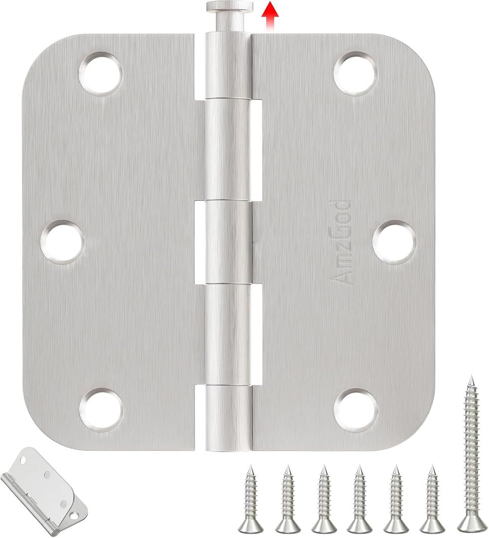 Door Hinges Brushed Nickel - 48 Pack 3.5 Inch Rounded with 5/8" Radius Satin Nickel Door Hinges for Interior and Exterior Doors - Heavy Duty 3 1/2" Silver Residential Door Hardware