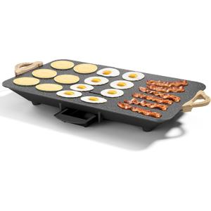 12x20inch Electric Griddle by BBQ Masters, 1700W Fast Even Heating, ILAG Granite Nonstick, Sloped Cooking Surface, Frameless Design for Easy Cleaning, Great for Family Gatherings, Black