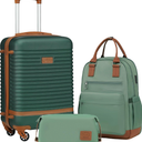 Coolife Suitcase Set 3 Piece Luggage Set Carry On Travel Luggage TSA Lock Spinner Wheels Hardshell Lightweight Luggage Set(Dark Green, 3 piece set (BP/TB/20))