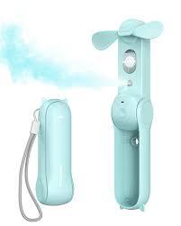 SWEETFULL Misting Handheld Personal Fan, Rechargeable Mini Spray Water Mist, Portable for Kids Women, Travel, Outdoors, Hiking, Camping, Home Office (Light Blue)