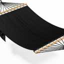 Hammock for Outside, Double Hammocks Without Stand, 2 Person, Spreader Wooden Bar, Side Storage, for Outdoor, Indoor, Patio (Black)